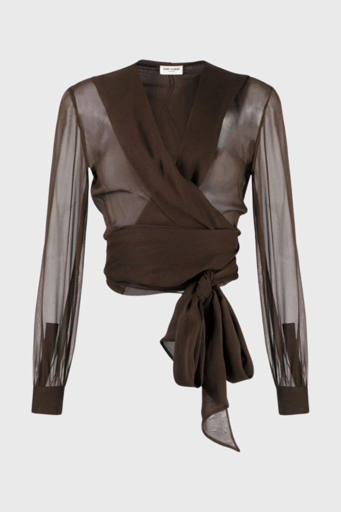 Lush Collective | SAINT LAURENT CRÊPE MUSLIN HOODED BLOUSE Brown