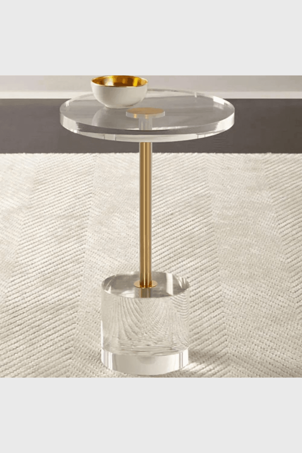 Lush Collective | Homary Acrylic Round Side Table Clear Stylish End Table Stainless Steel Close-up
