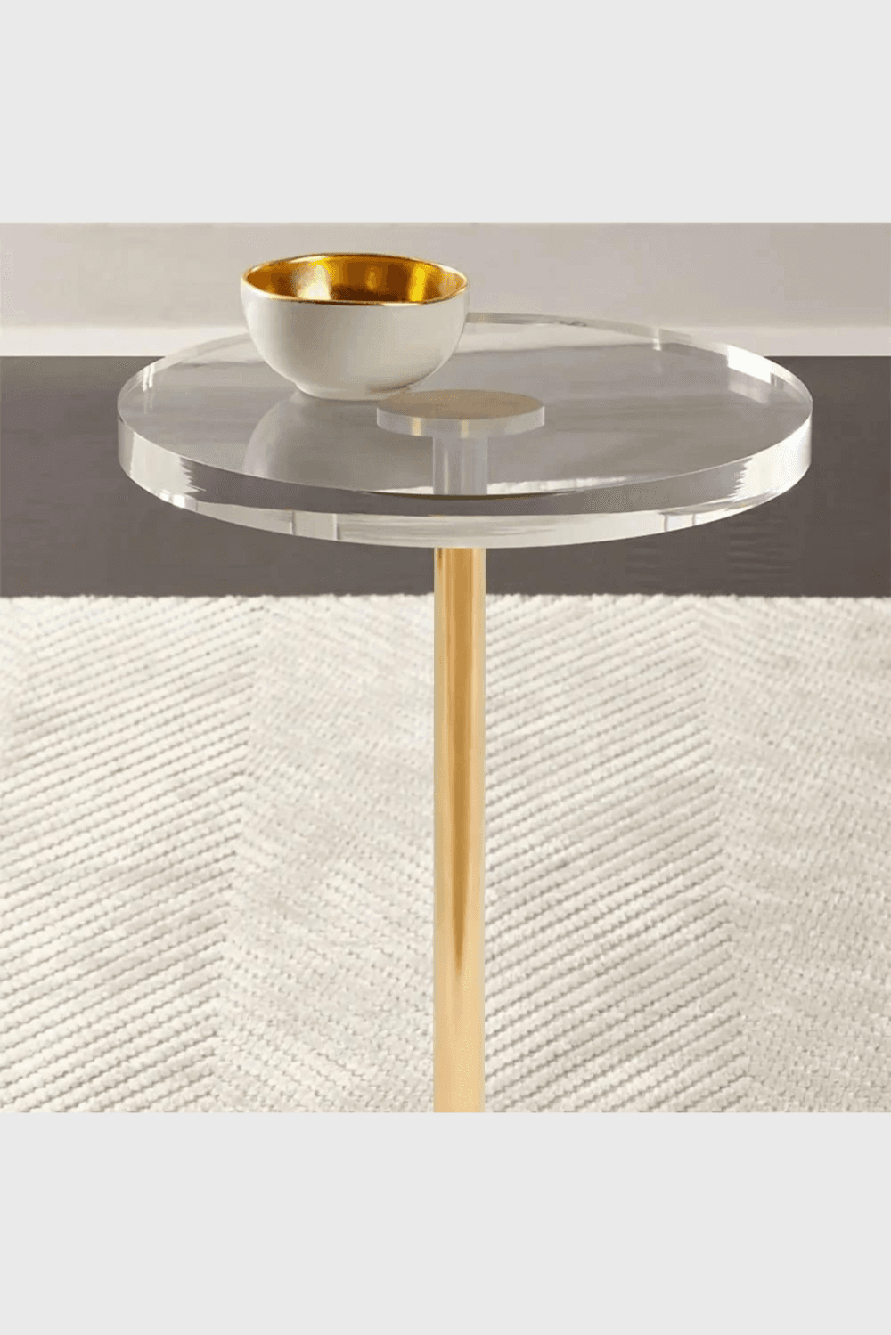 Lush Collective | Homary Acrylic Round Side Table Clear Stylish End Table Stainless Steel Detail
