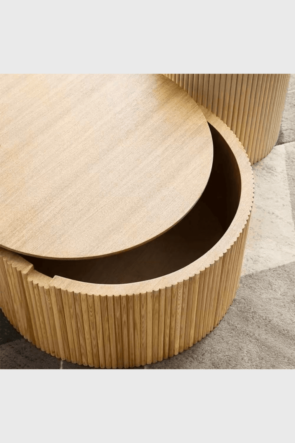 Lush Collective | Homary Japandi Round Wood Coffee Table Set of 2 with Storage in Natural Finish Detail