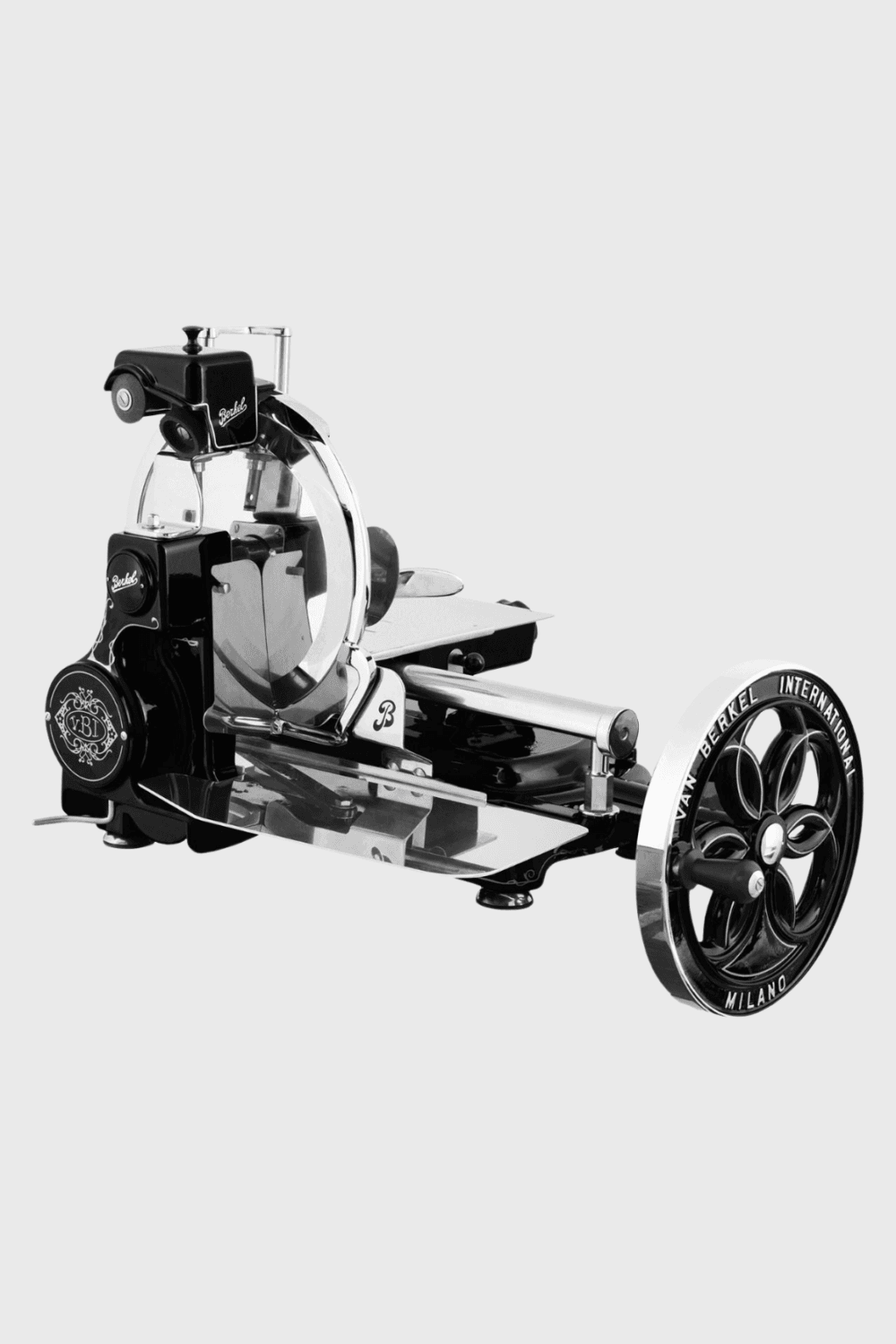 Lush Collective | Berkel B114 Flywheel Cured Meat Slicer Volano B114 Black + Pedestal Side