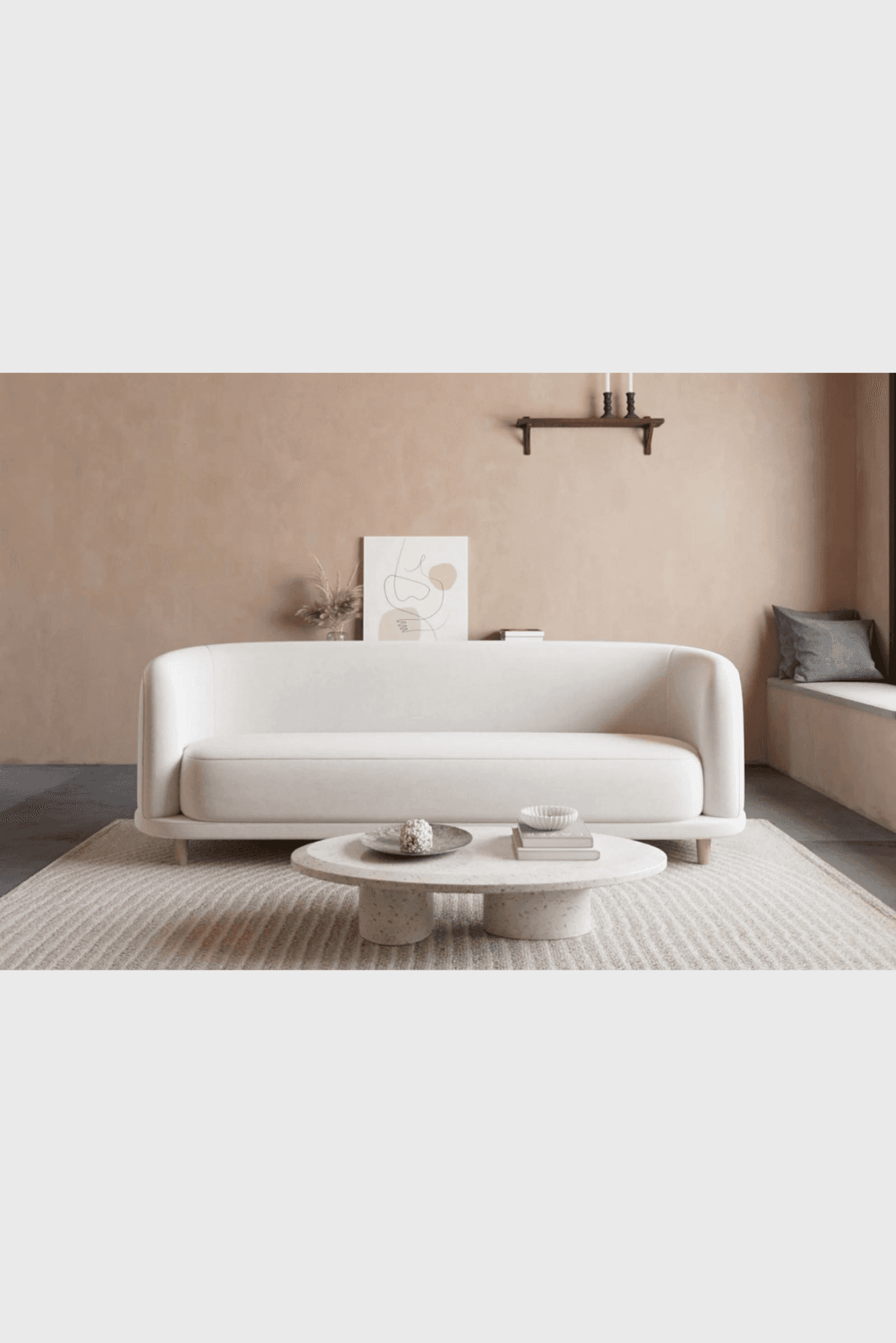 Lush Collective | Acanva Cora Velvet Curved 3-Seater Couch Sofa Cream