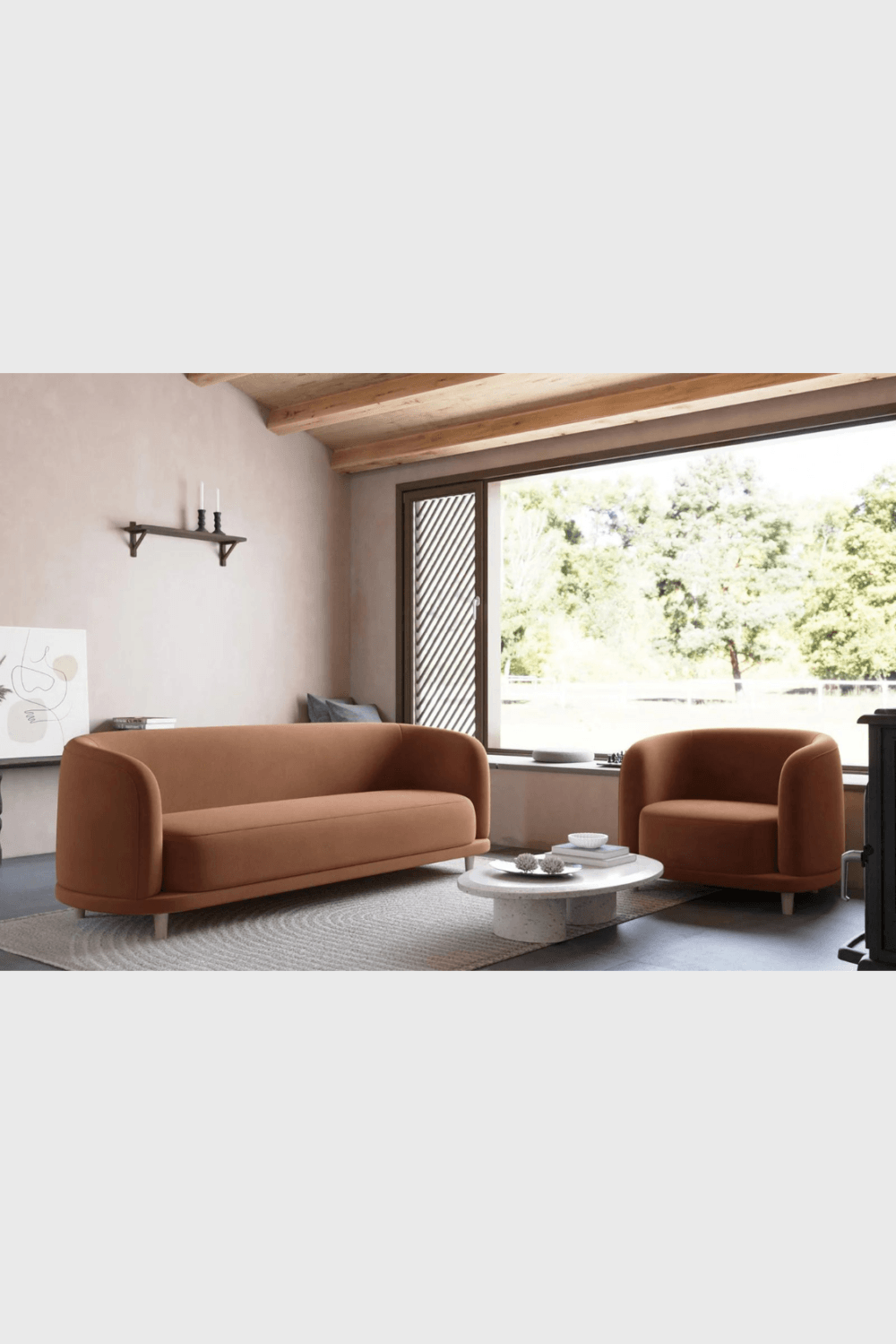 Lush Collective | Acanva Cora Velvet Curved 3-Seater Couch Sofa Tangerine