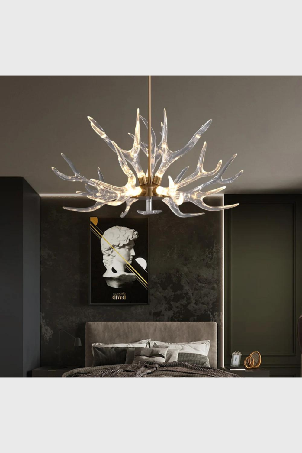 Lush Collective | Homary 9-Light Resin Deer Horn Antler Ceiling Chandelier Lighting in Gold Living Room