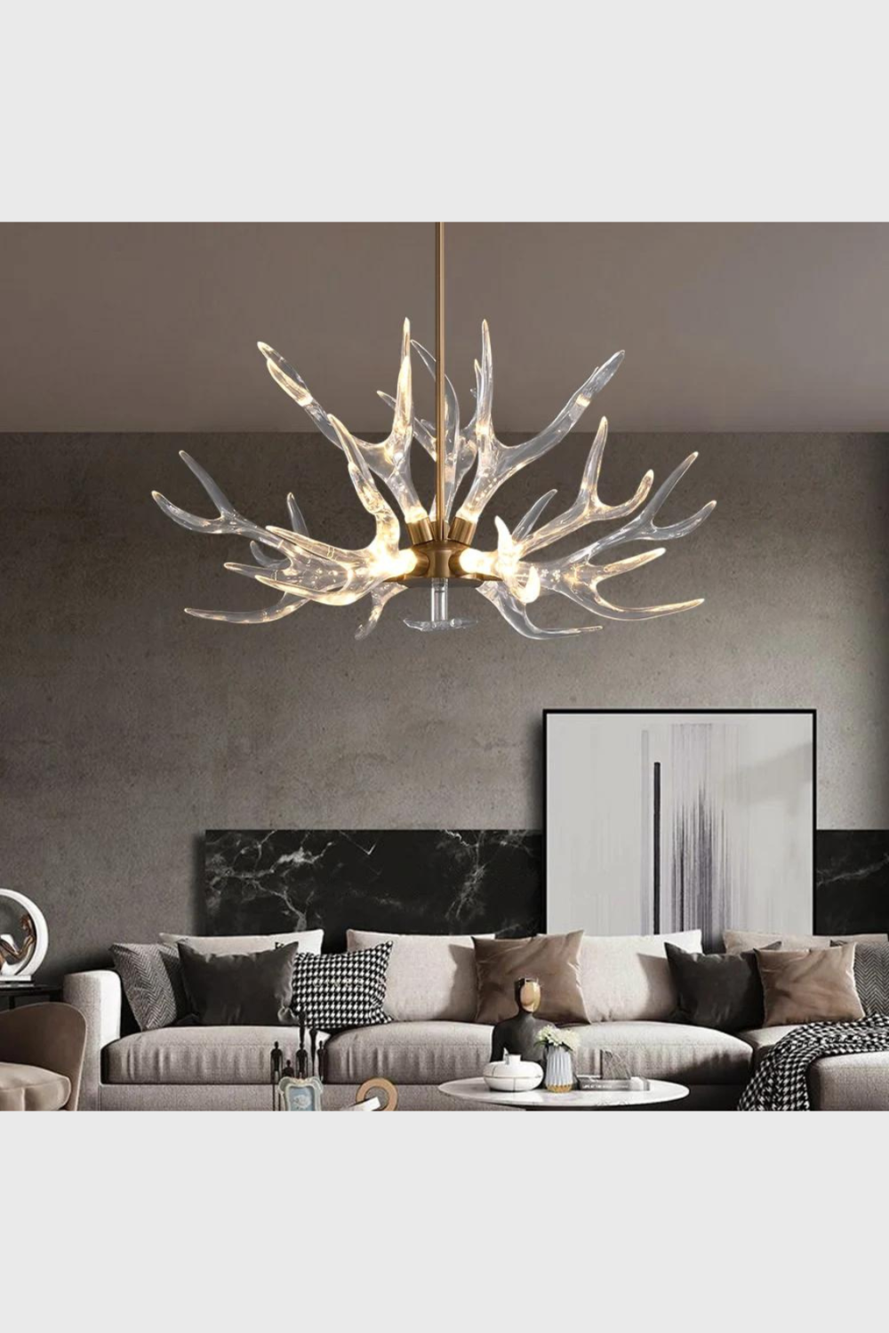 Lush Collective |.Homary 9-Light Resin Deer Horn Antler Ceiling Chandelier Lighting in Gold 2