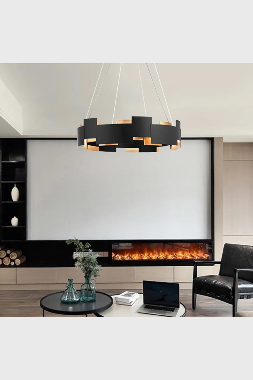 Lush Collective | Homary Modern 8-Light Living Room LED Chandelier in Black Media Room