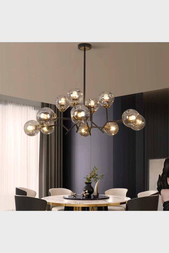 Lush Collective | Homary 12 Light Black Chandelier with Globe Glass Shade Modern Pendant Light for Living Room