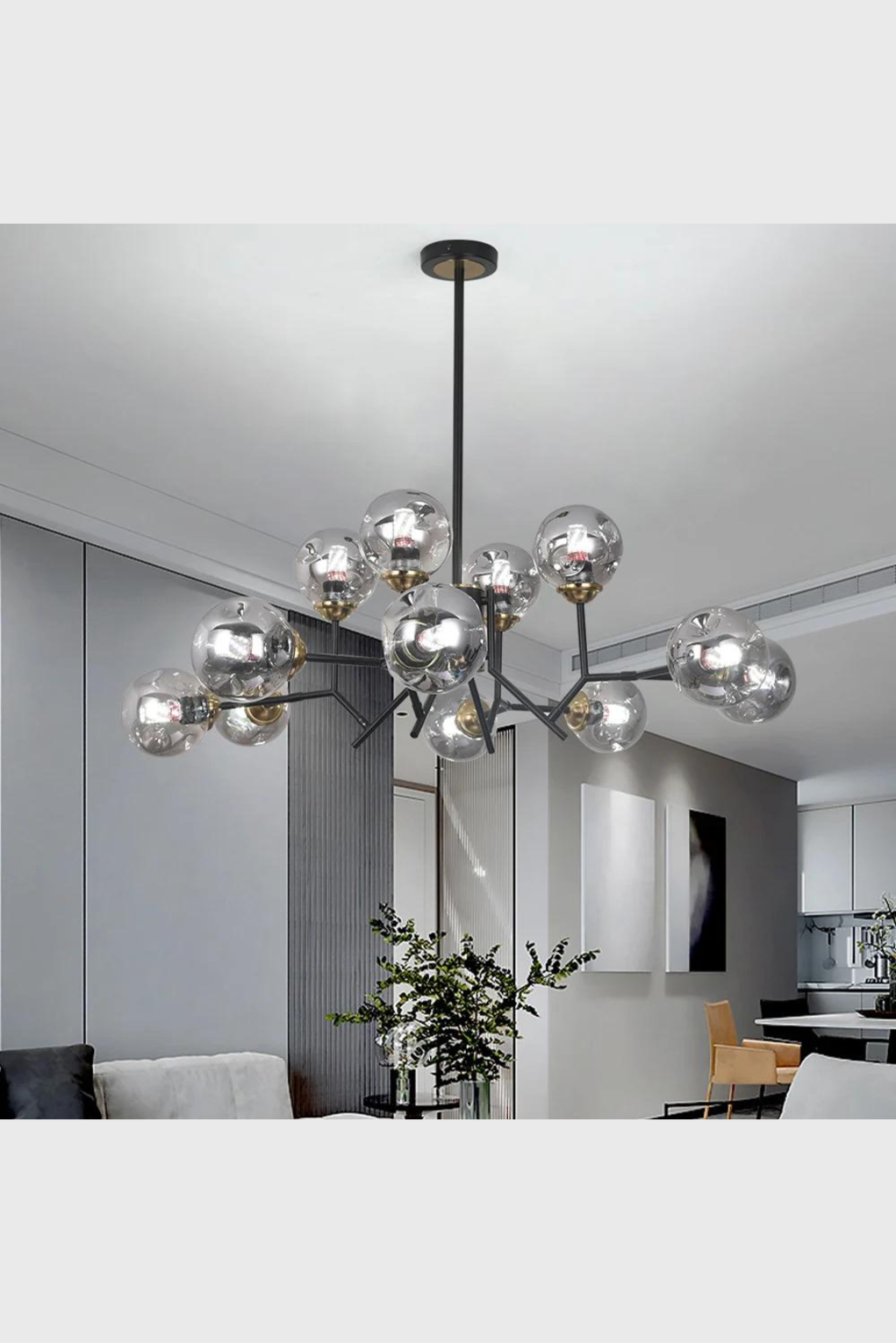 Lush Collective | Homary 12 Light Black Chandelier with Globe Glass Shade Modern Pendant Light for Living Room Dining