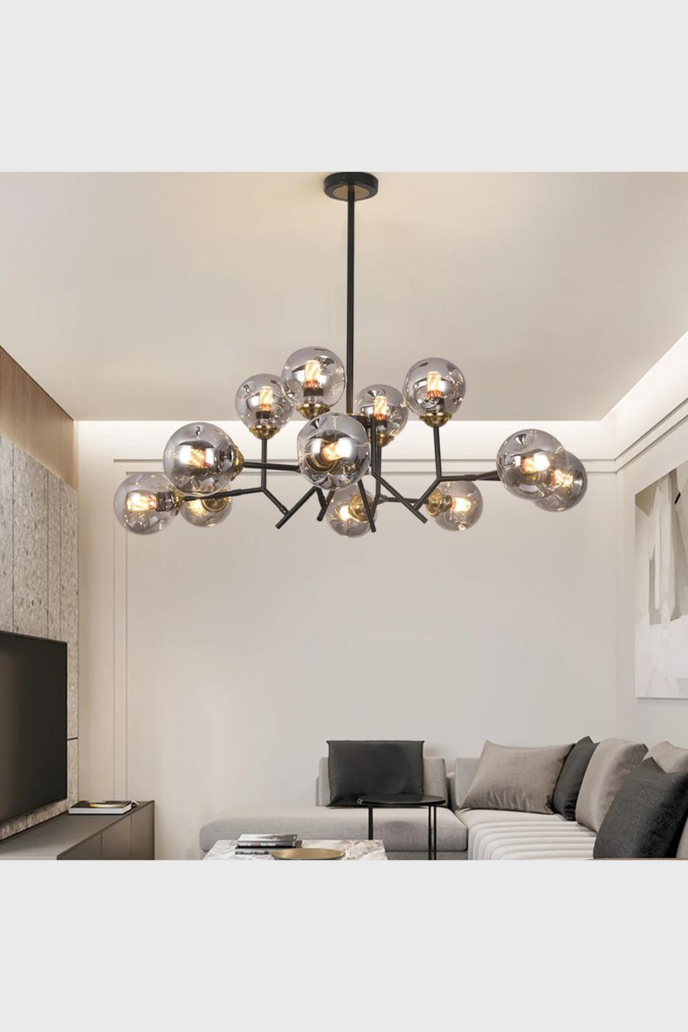 Lush Collective | Homary 12 Light Black Chandelier with Globe Glass Shade Modern Pendant Light for Living Room Living