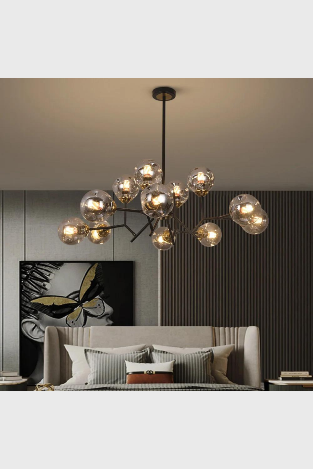 Lush Collective | Homary 12 Light Black Chandelier with Globe Glass Shade Modern Pendant Light for Living Room Family Room