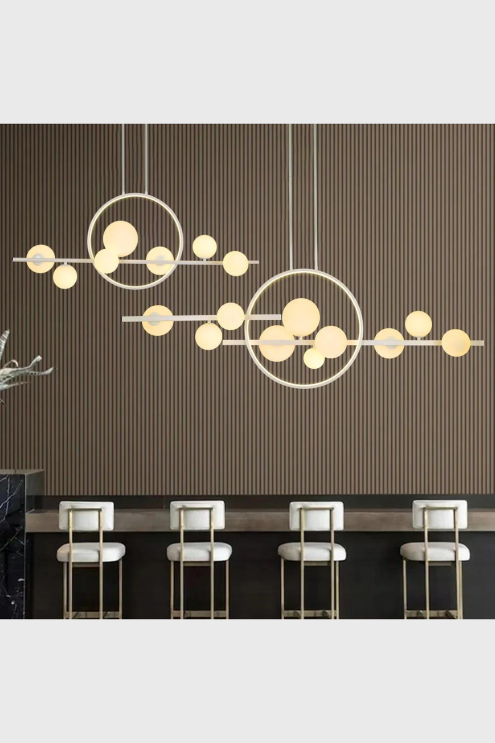 Lush Collective | Homary Bubi 10-Light Gold Modern Kitchen Island Light for Dining Room with Glass Globe Shade White