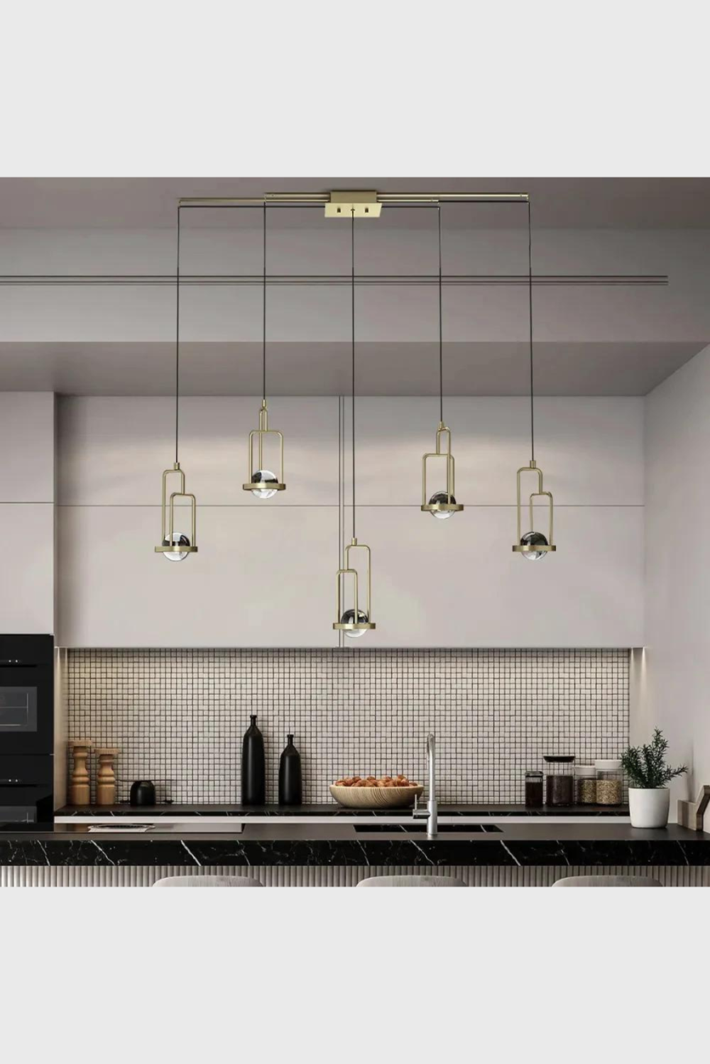 Lush Collective | Homary 5-Light Kitchen Island light Crystal Linear Pendant Light in Gold