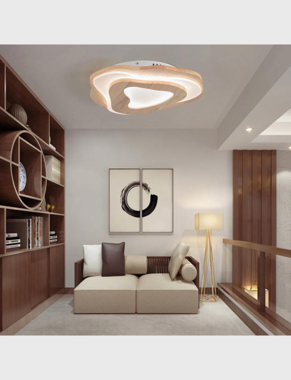 Lush Collective | Homary Nordic Oak Wood Flush Mount LED Irregular Shape Ceiling Light