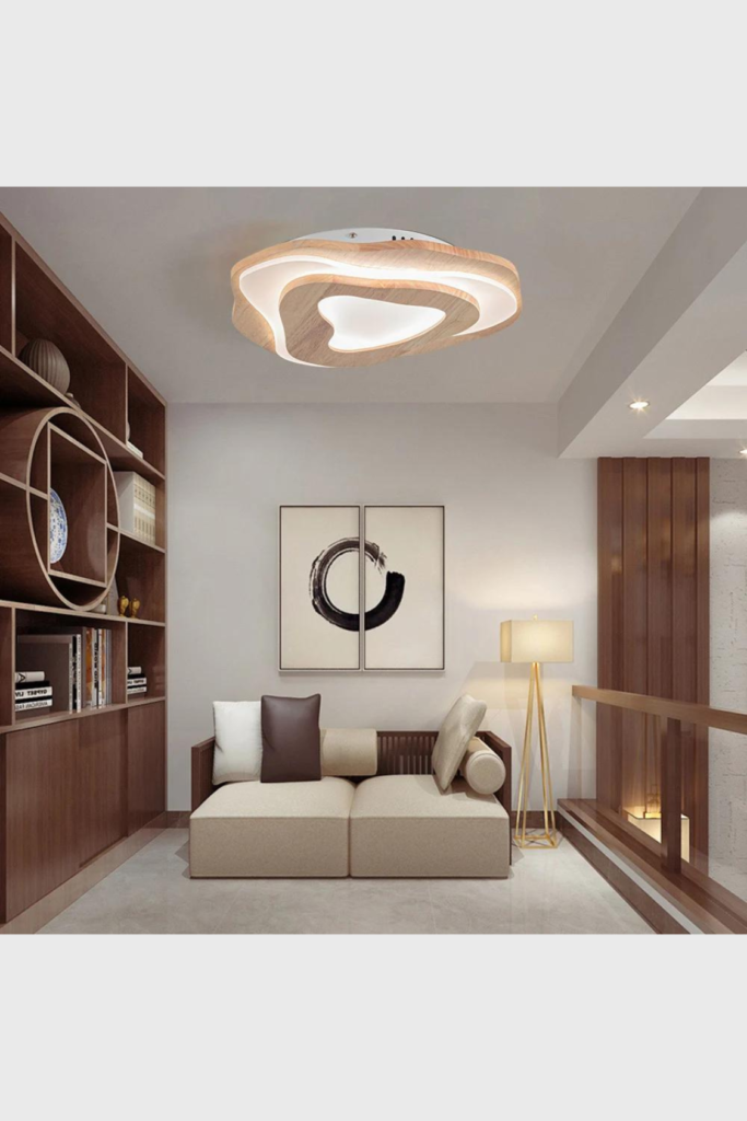 Lush Collective | Homary Nordic Oak Wood Flush Mount LED Irregular Shape Ceiling Light