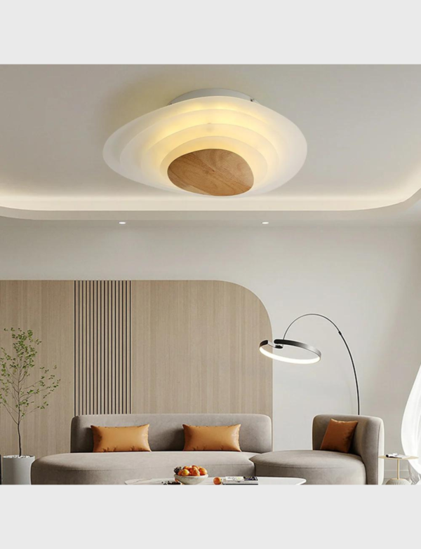 Lush Collective | Homary Minimalist LED White Flush Mount Ceiling Light Metal Acrylic and Wood