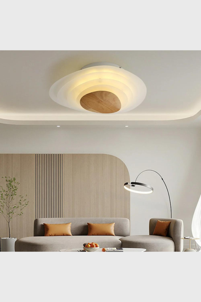 Lush Collective | Homary Minimalist LED White Flush Mount Ceiling Light Metal Acrylic and Wood