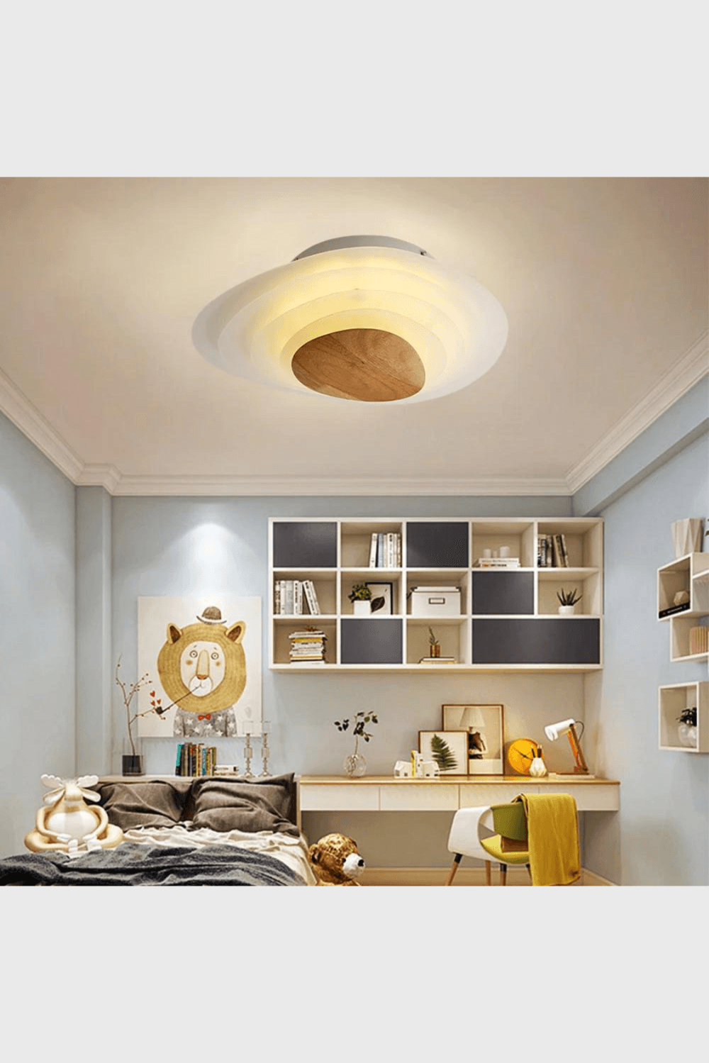 Lush Collective | Homary Minimalist LED White Flush Mount Ceiling Light Metal Acrylic and Wood Children's Room