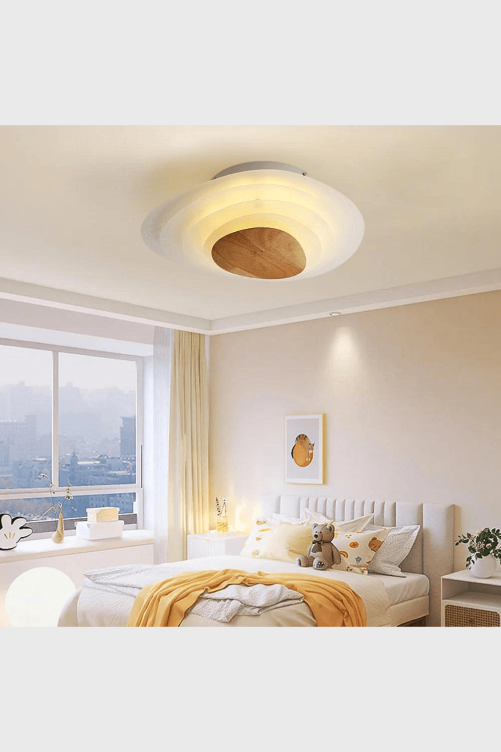 Lush Collective | Homary Minimalist LED White Flush Mount Ceiling Light Metal Acrylic and Wood Bedroom