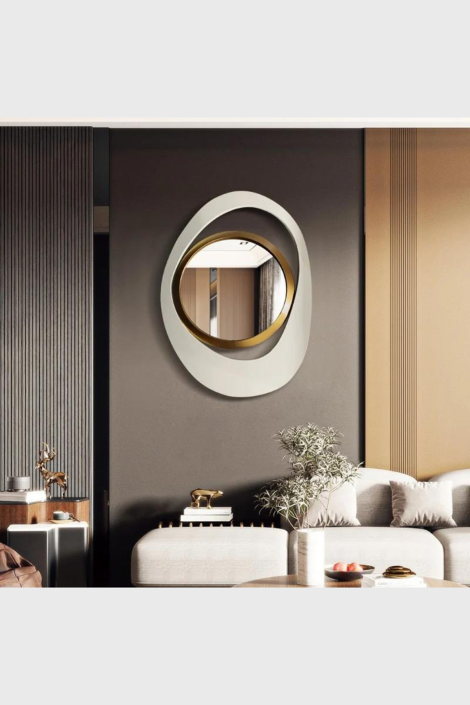 Lush Collective | Homary Modern 23.6" Large White & Gold Abstract Geometry Wall Mirror Decor Living Room Bedroom