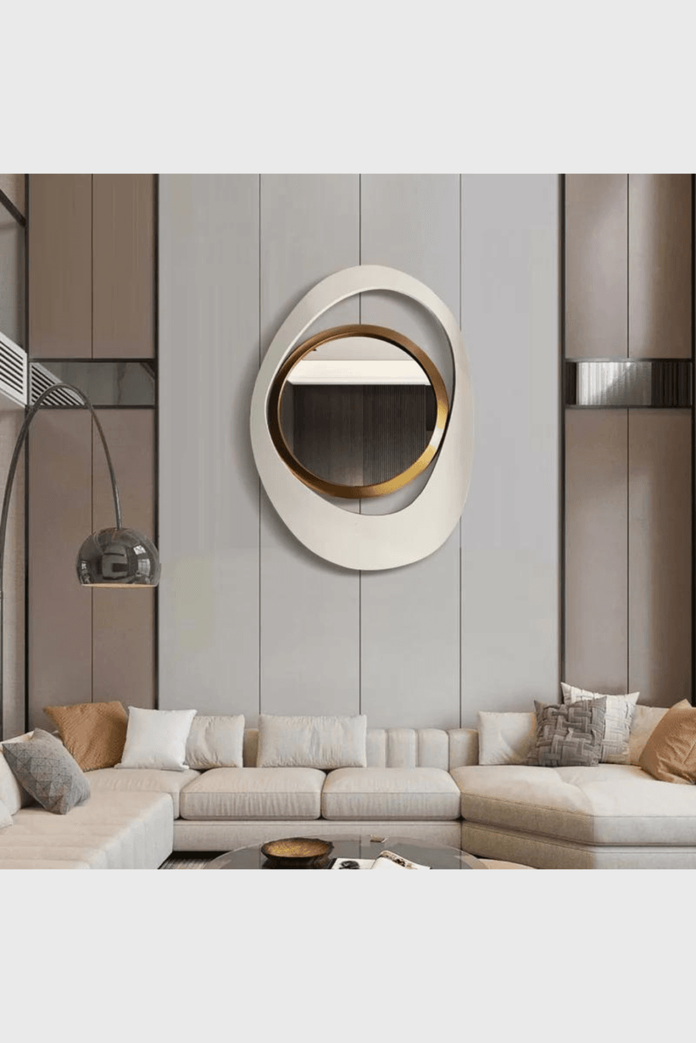 Lush Collective | Homary Modern 23.6" Large White & Gold Abstract Geometry Wall Mirror Decor Living Room 2