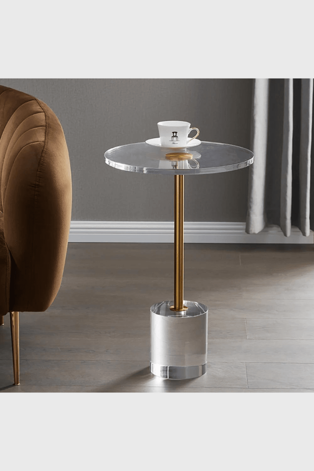 Lush Collective | Homary Acrylic Round Side Table Clear Stylish End Table Stainless Steel 2