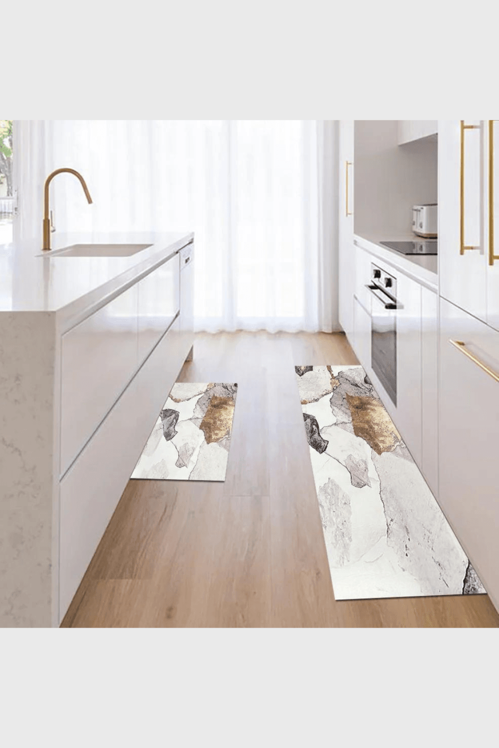 Lush Collective | Homary 2 Pieces Modern Gold Kitchen Runner Mats Non-slip Abstract Kitchen Mat Set Kitchen2