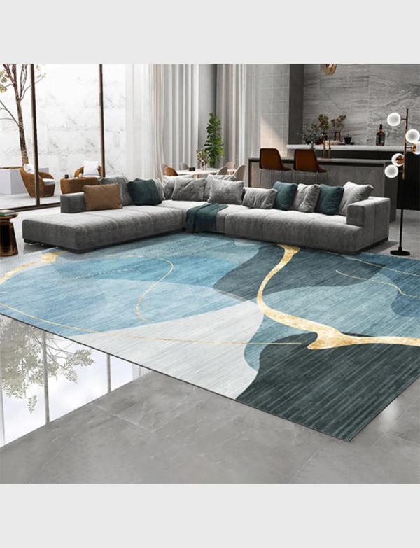 Lush Collective | Homary 8' x 10' Multi-purpose Modern Style Nylon Rectangular Blue & Gold Florid Area Rug