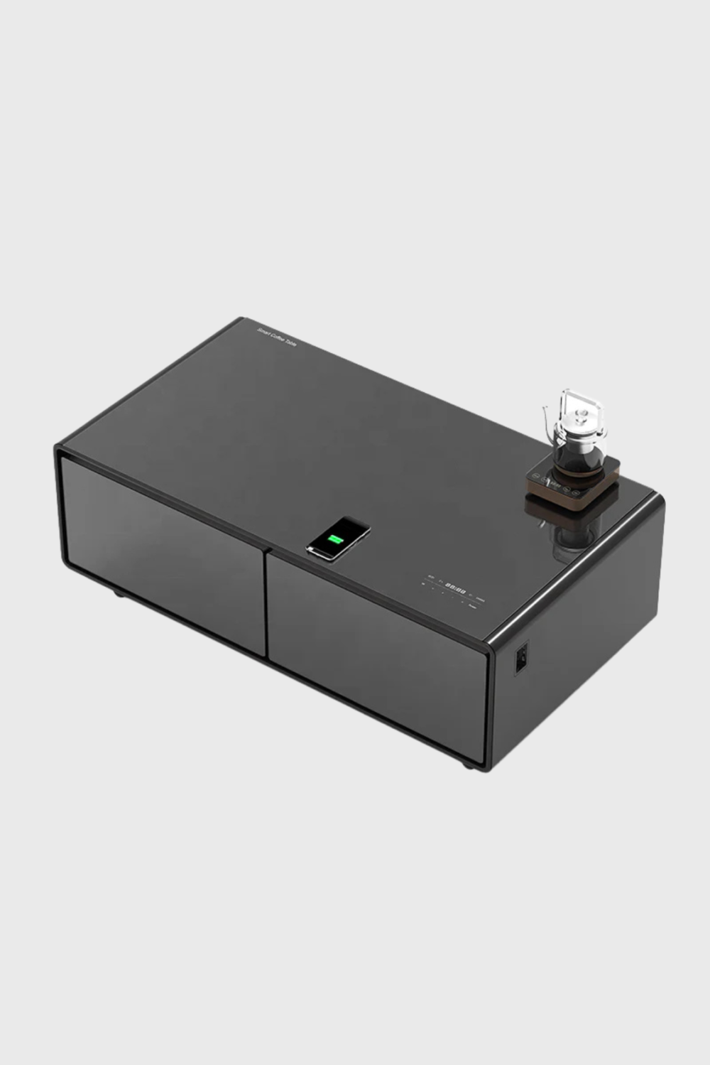Lush Collective | Ozarke Smart Side Coffee Table With Refrigerator Bluetooth Speaker & Wireless Charging Black