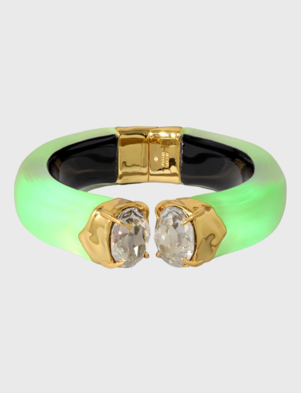 Lush Collective | Alexis Bittar Bonbon Crystal Lucite Hinge Bracelet - Neon Green - Front