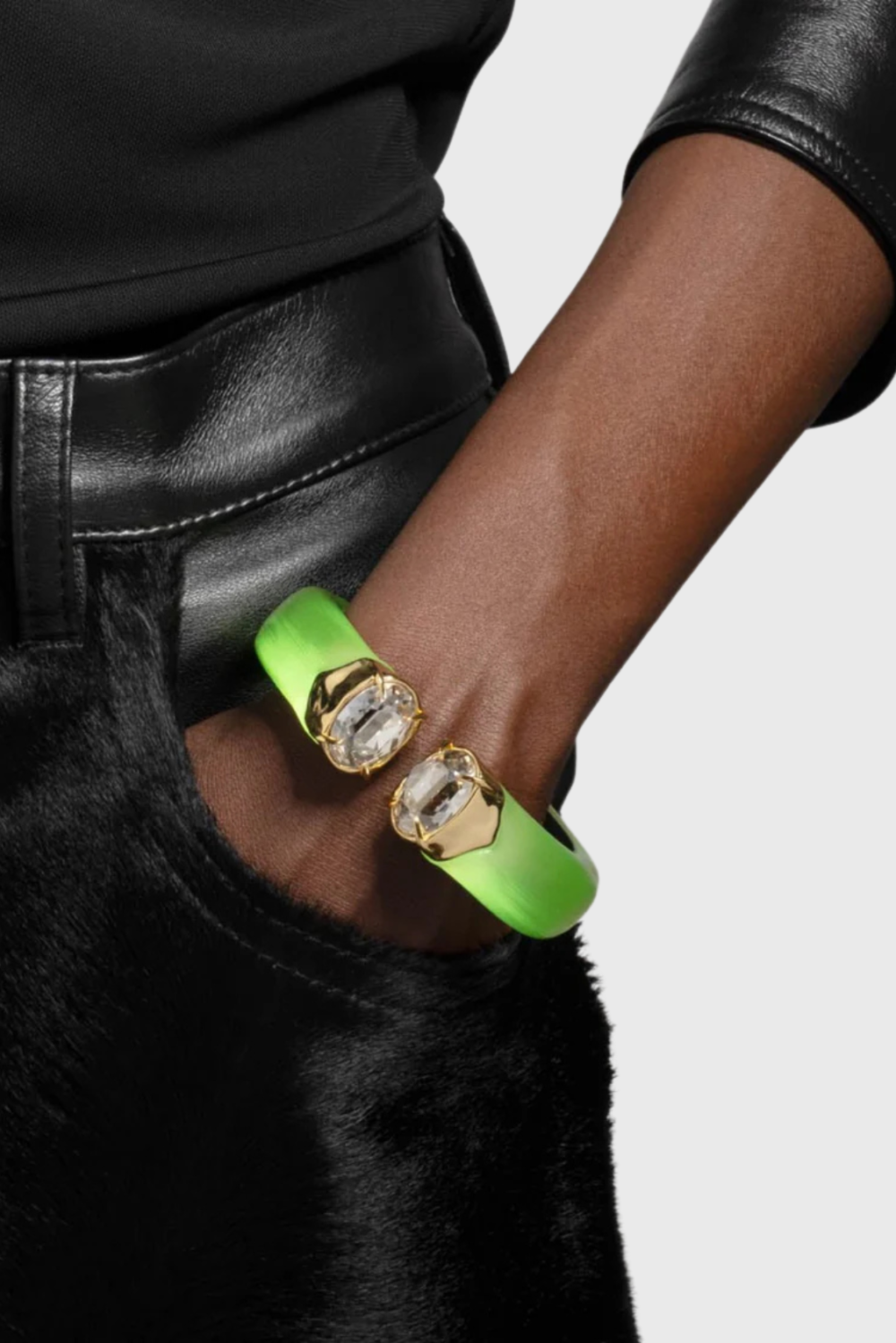 Lush Collective | Alexis Bittar Bonbon Crystal Lucite Hinge Bracelet - Neon Green - Model