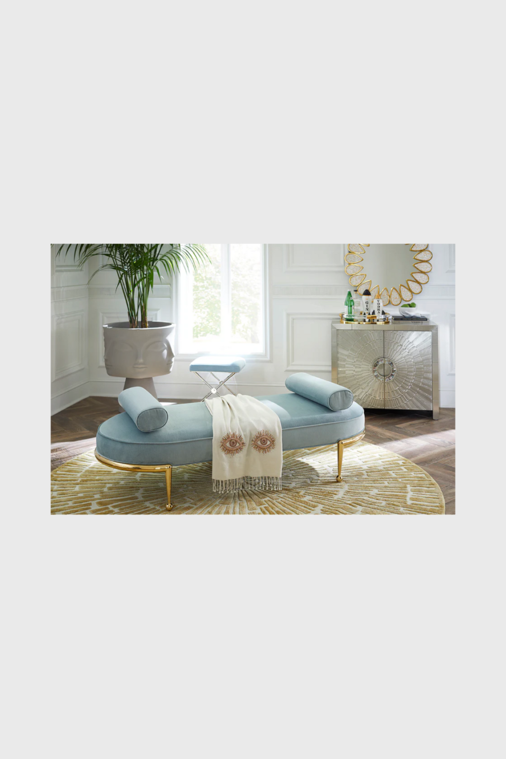 Lush Collective | Jonathan Adler Sunburst Hand-Knotted Round Rug w/ Daybed