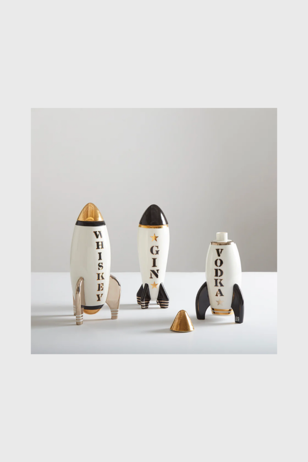 Lush Collective | Jonathan Adler Rocket Decanter Set w/ lid off