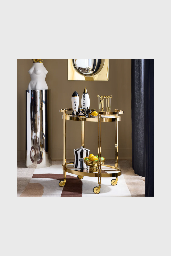 Lush Collective | Jonathan Adler Rocket Absinthe Decanter on bar cart