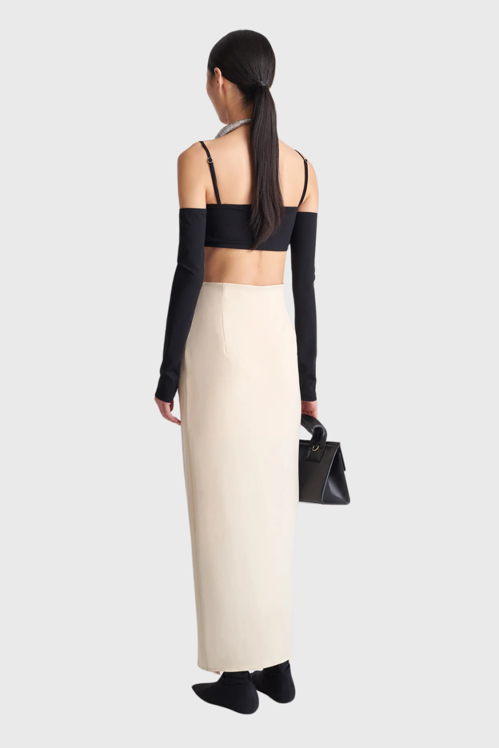 Lush Collective | Nanushka Selly Draped Georgette and Jersey Dress in Butter/Black - Back