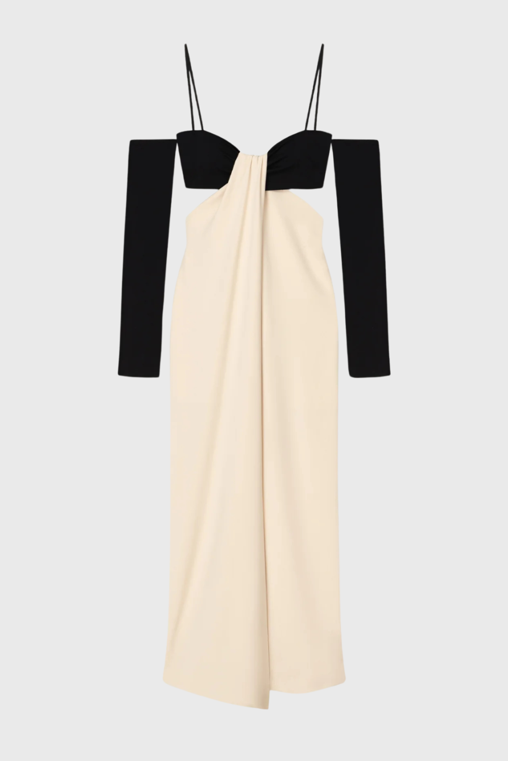 Lush Collective | Nanushka Selly Draped Georgette and Jersey Dress in Butter/Black