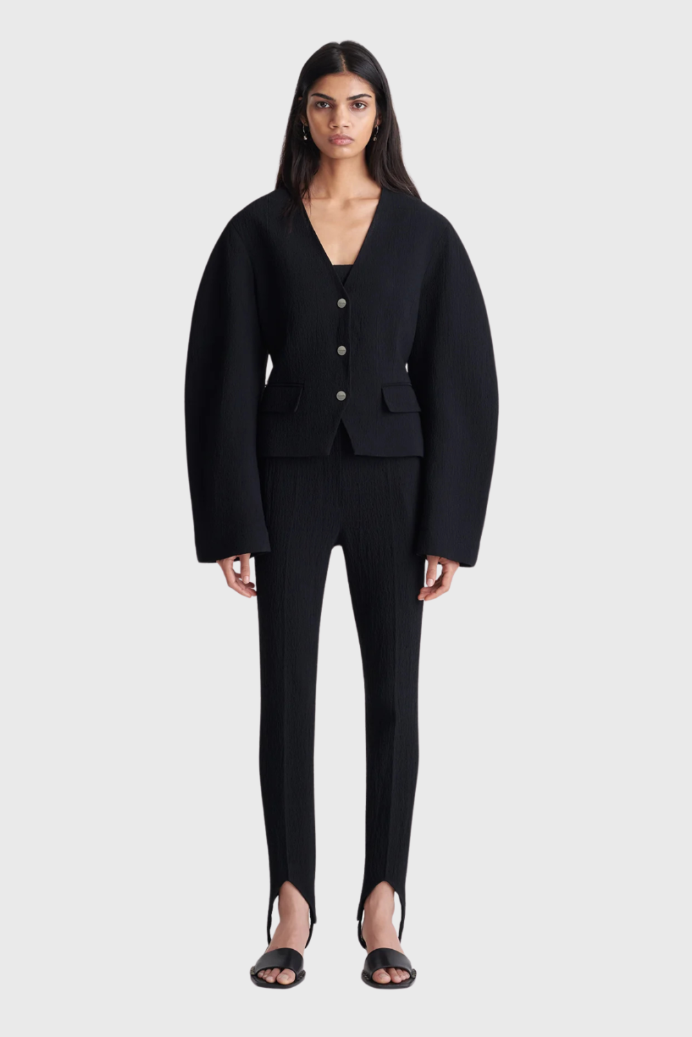 Lush Collective | Nanushka Kiyo Seersucker Blazer in Black | Modern Women's Tailored Jacket