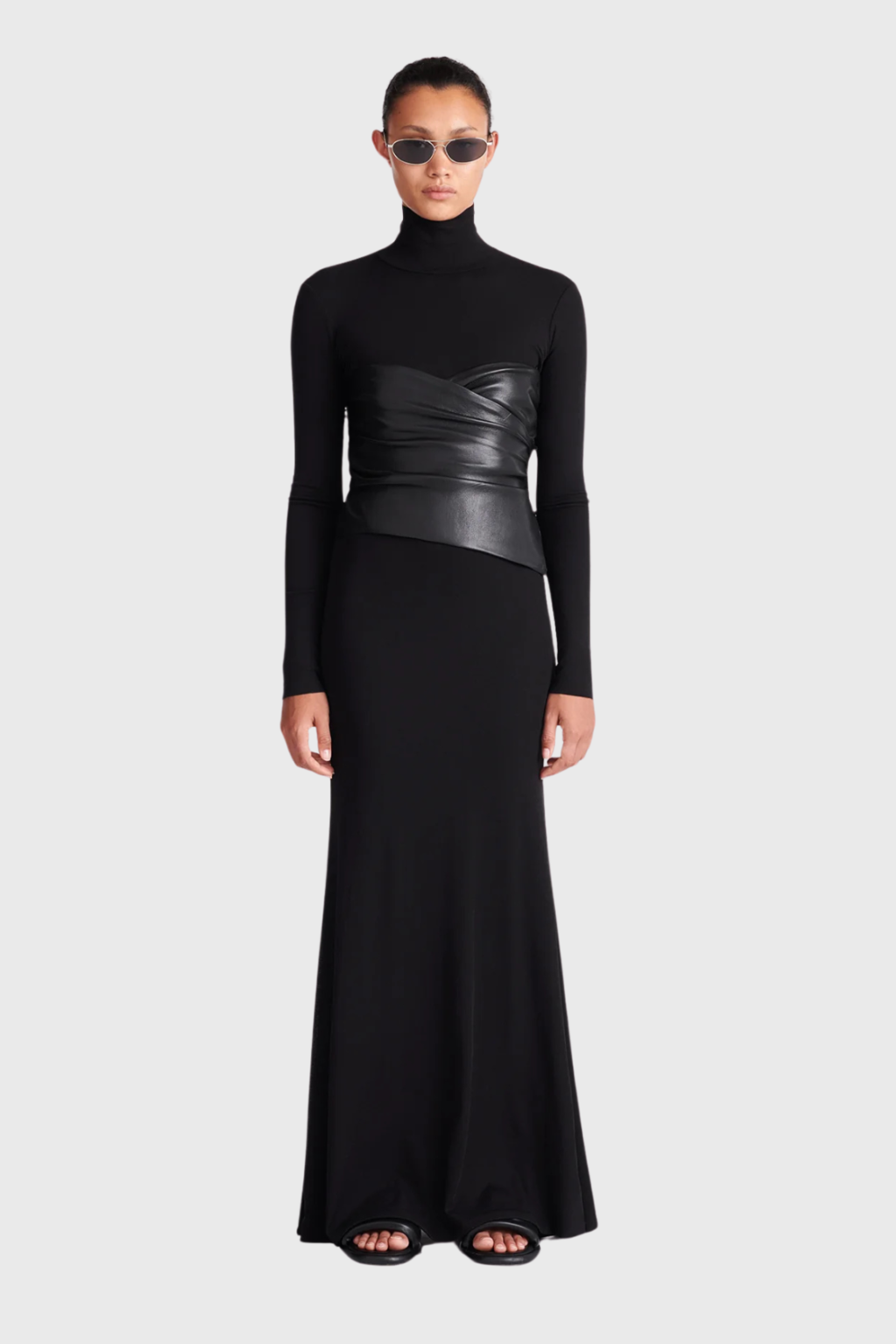 Nanushka Amabel Mesh Jersey and OKOBOR™ Alt-Leather Maxi Dress | Sustainable Luxury Fashion - Black