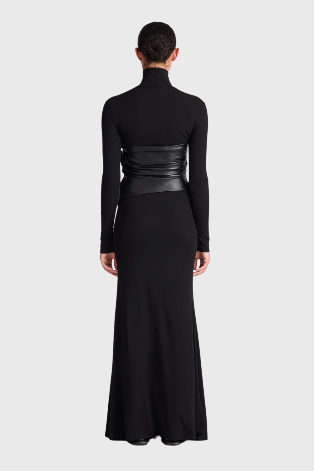 Nanushka Amabel Mesh Jersey and OKOBOR™ Alt-Leather Maxi Dress | Sustainable Luxury Fashion - Black - Back