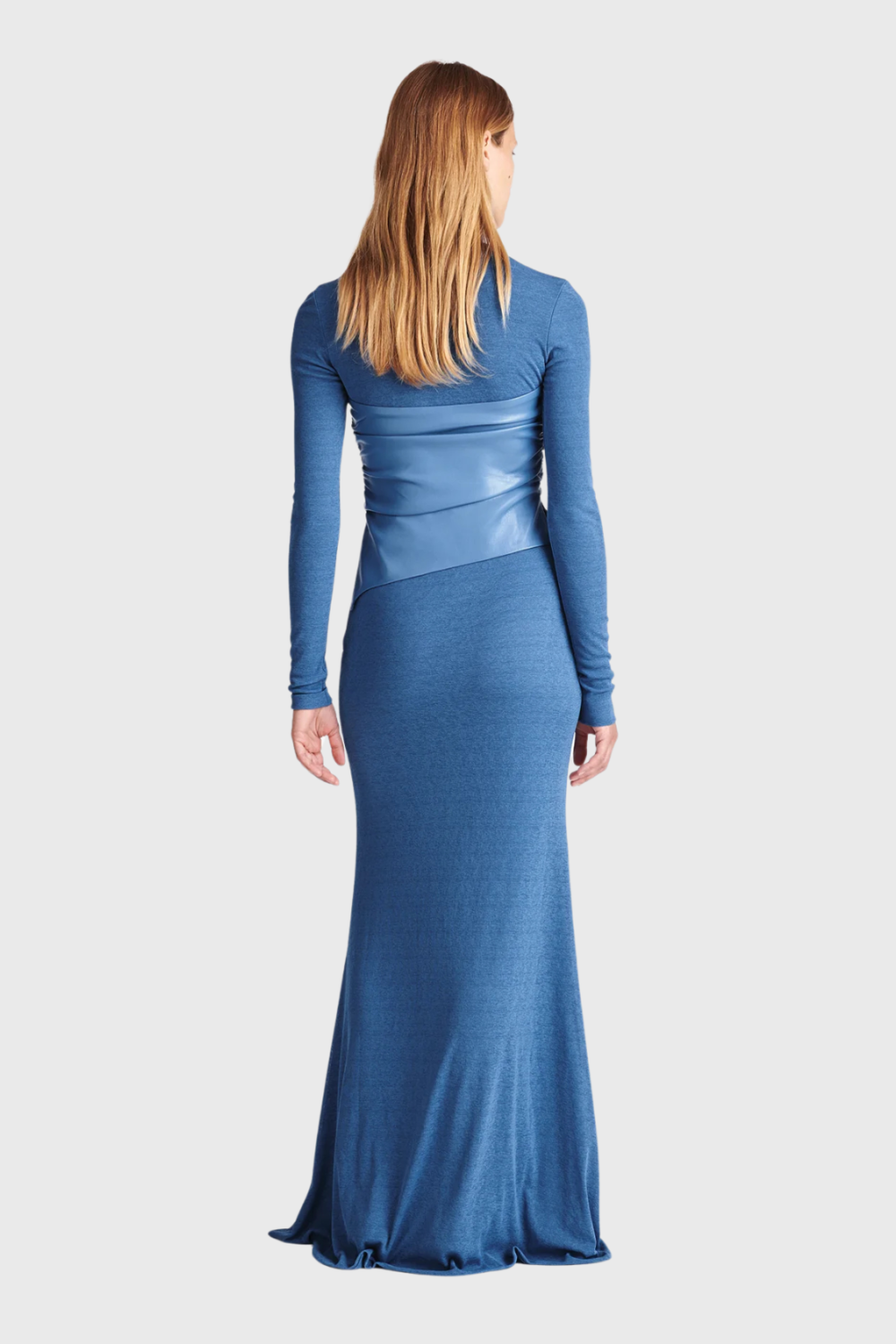 Nanushka Amabel Mesh Jersey and OKOBOR™ Alt-Leather Maxi Dress | Sustainable Luxury Fashion - Blue - Back