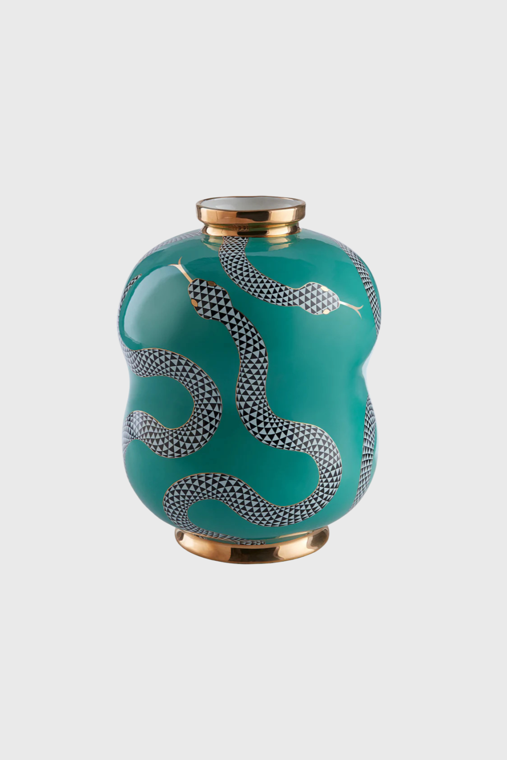 Lush Collective | Jonathan Adler Eden Round Vase | Handcrafted Orange Porcelain with Gold Serpent