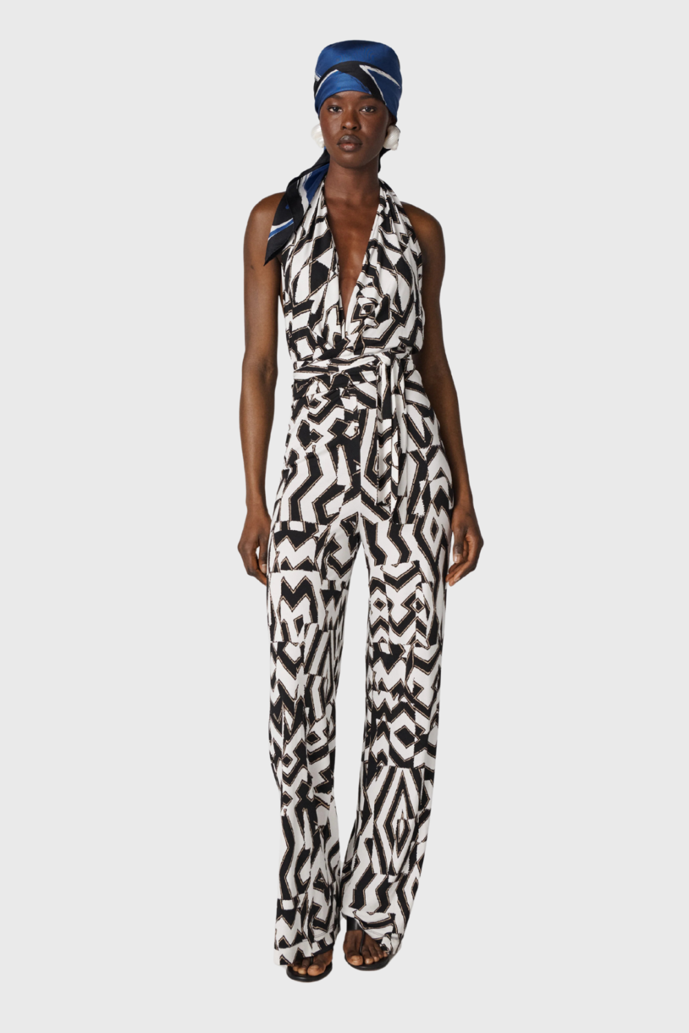 Lush Collective | Diane von Furstenberg Delia Jumpsuit | Troy Maze Black and White Print - Front