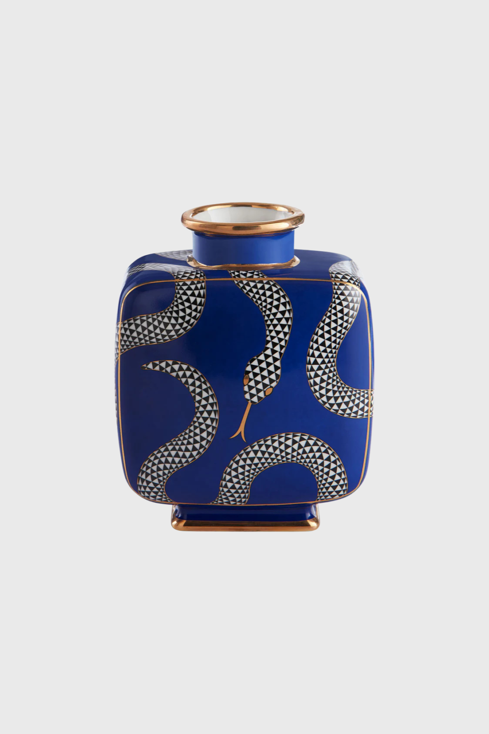 Lush Collective | Jonathan Adler Eden Square Vase | Celadon Porcelain with Gold Serpent Accents