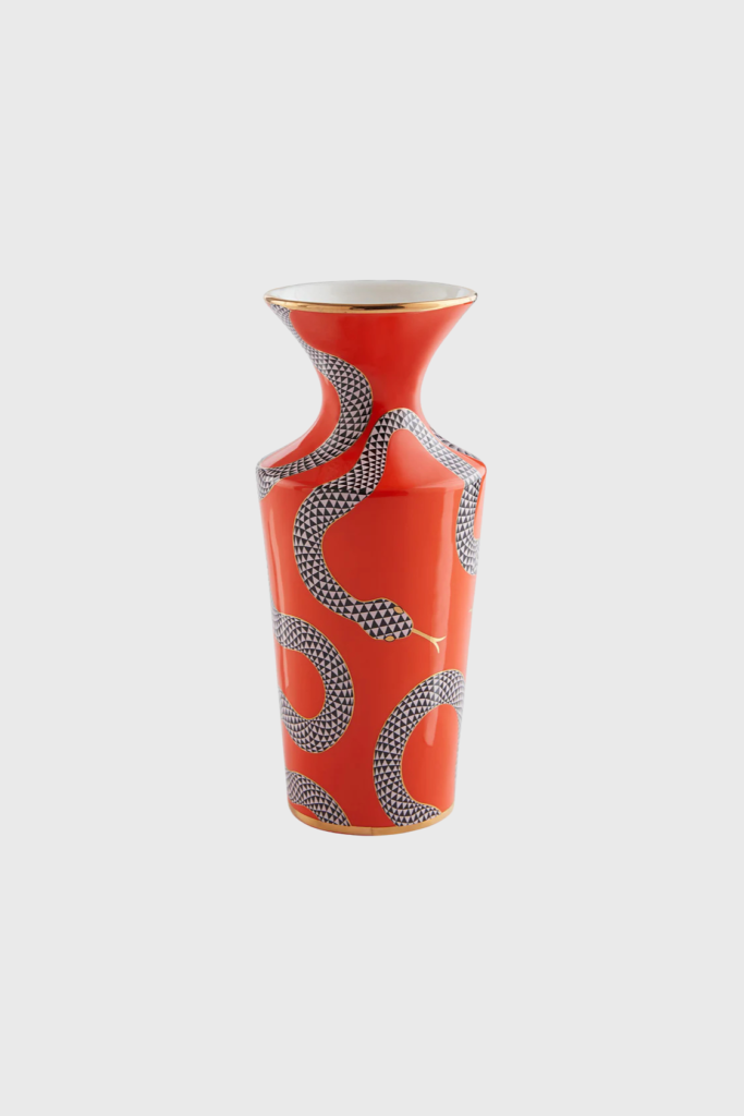 Lush Collective | Jonathan Adler Eden Cuff Vase | Orange Porcelain with Gold Serpent Accents