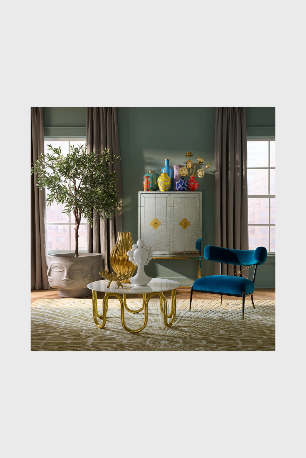 Lush Collective | Jonathan Adler Eden Cuff Vase | Orange Porcelain with Gold Serpent Accents - Living Room