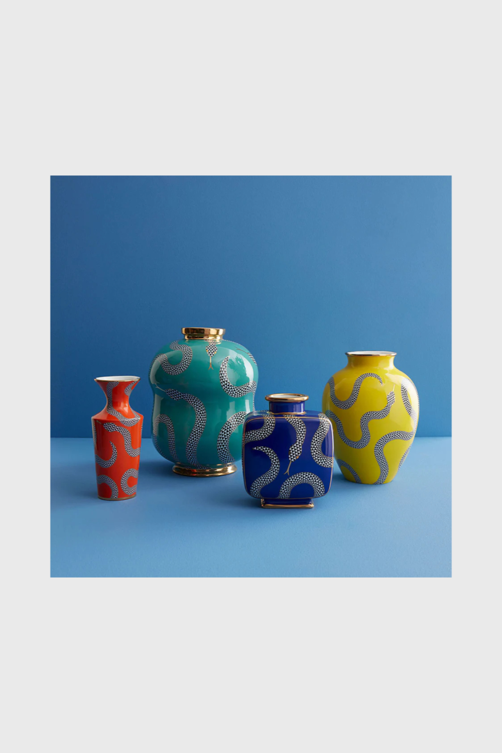 Lush Collective | Jonathan Adler Eden Cuff Vase | Orange Porcelain with Gold Serpent Accents - Eden Collection