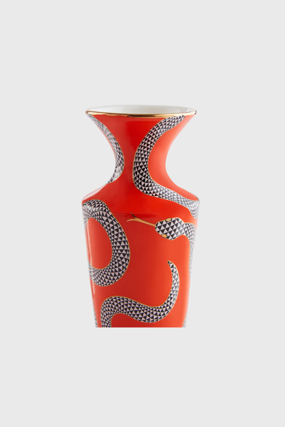 Lush Collective | Jonathan Adler Eden Cuff Vase | Orange Porcelain with Gold Serpent Accents - Close-up