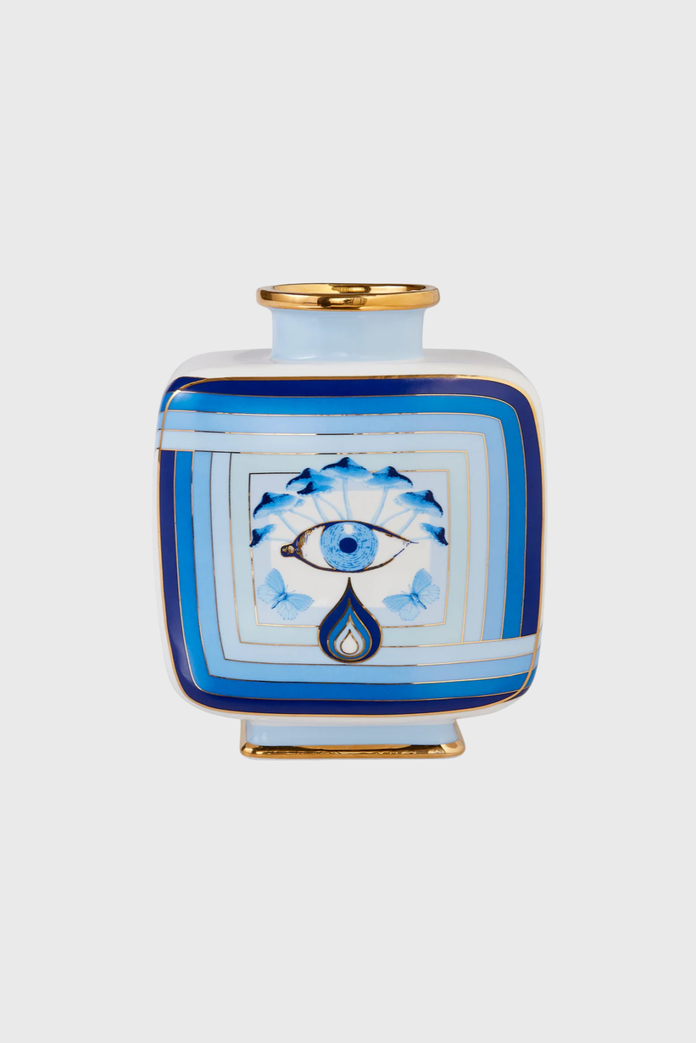 Lush Collective | Jonathan Adler Druggist Square Vase | High-Fired Porcelain with Gold Accents