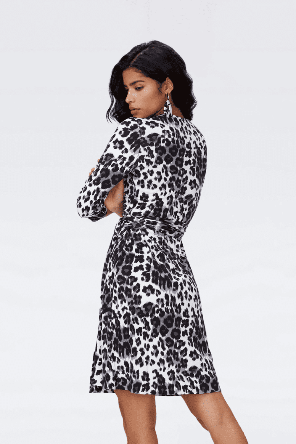 Lush Collective | Diane von Furstenberg Julian Silk Jersey Wrap Dress | Heritage Snow Cheetah Print.- Back Angle