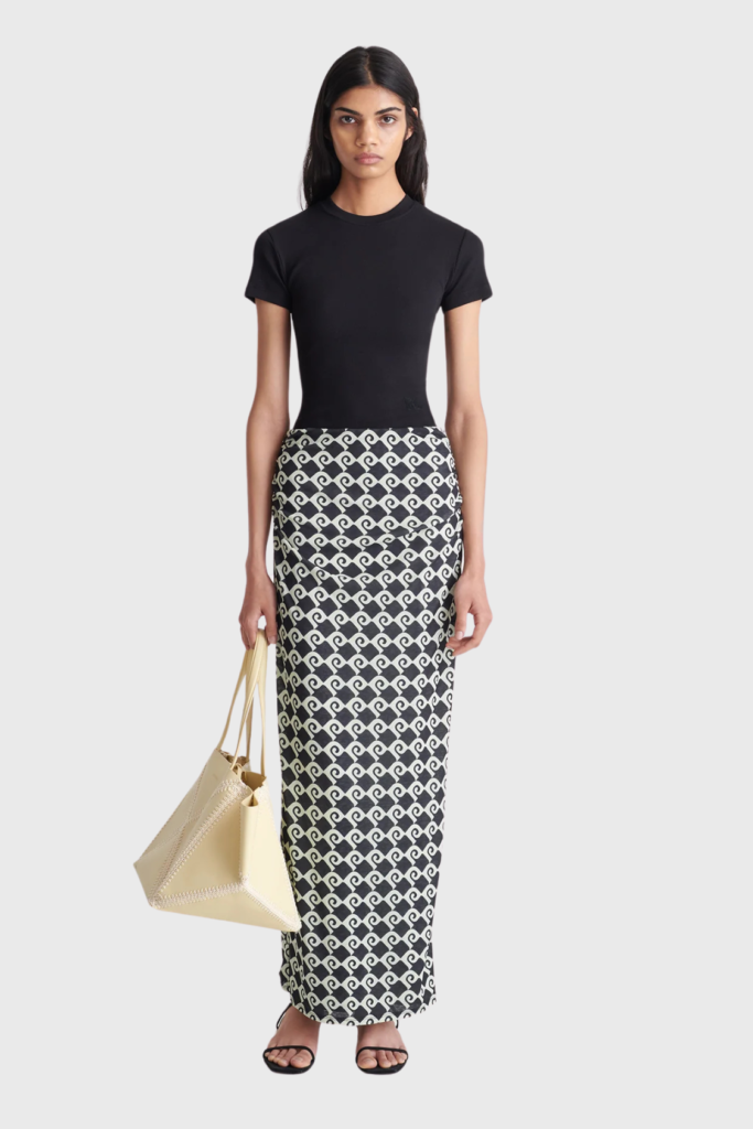 Lush Collective | Nanushka Norine Ruched Mesh Jersey Midi Skirt | Diamond Check Print