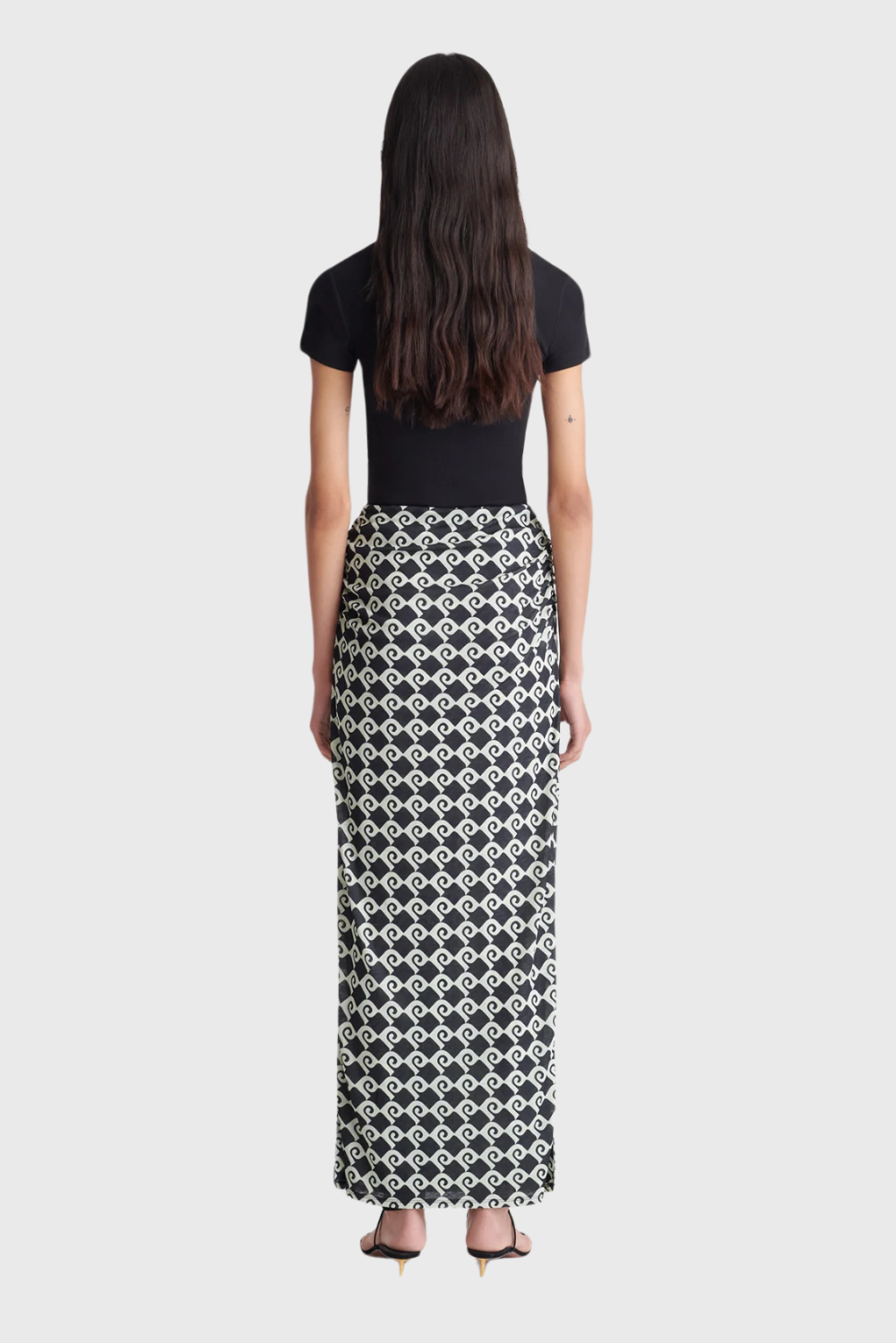 Lush Collective | Nanushka Norine Ruched Mesh Jersey Midi Skirt | Diamond Check Print - Back